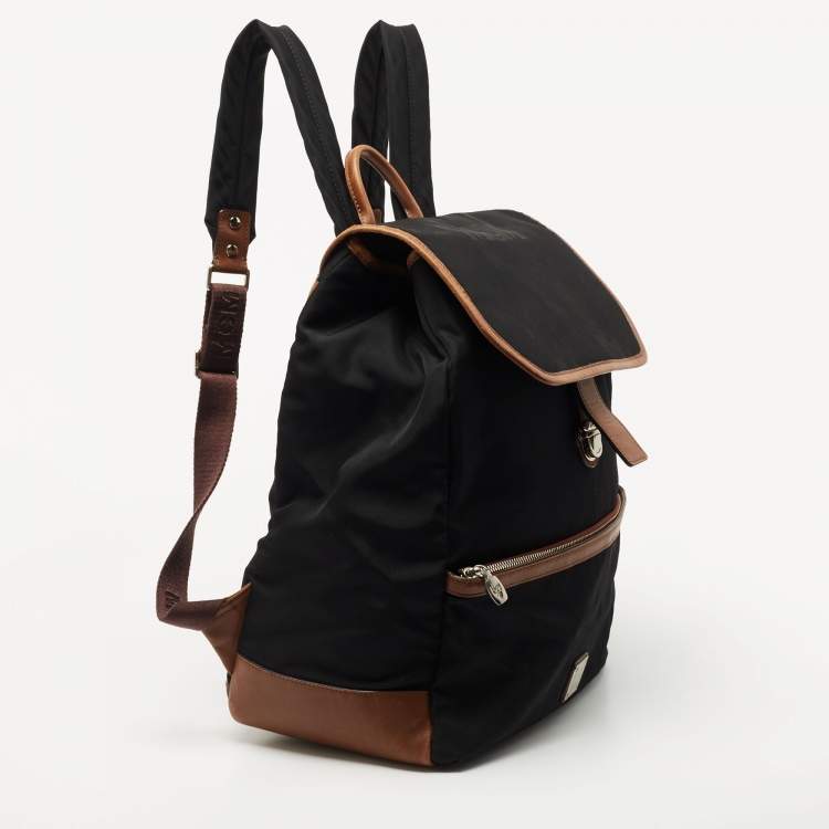 Pre Owned MCM Black/Brown Nylon and Leather Backpack