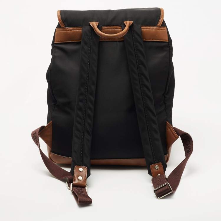 Pre Owned MCM Black/Brown Nylon and Leather Backpack