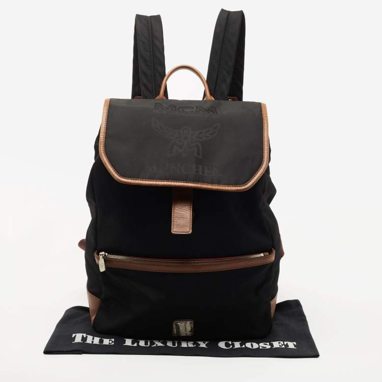 Pre Owned MCM Black/Brown Nylon and Leather Backpack