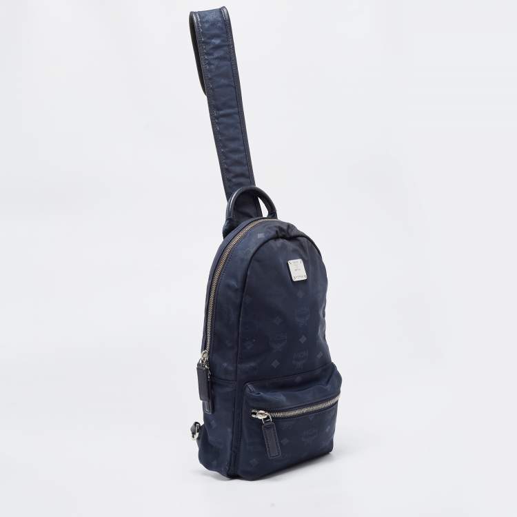 Pre Owned MCM Blue Nylon and Leather Sling Bag