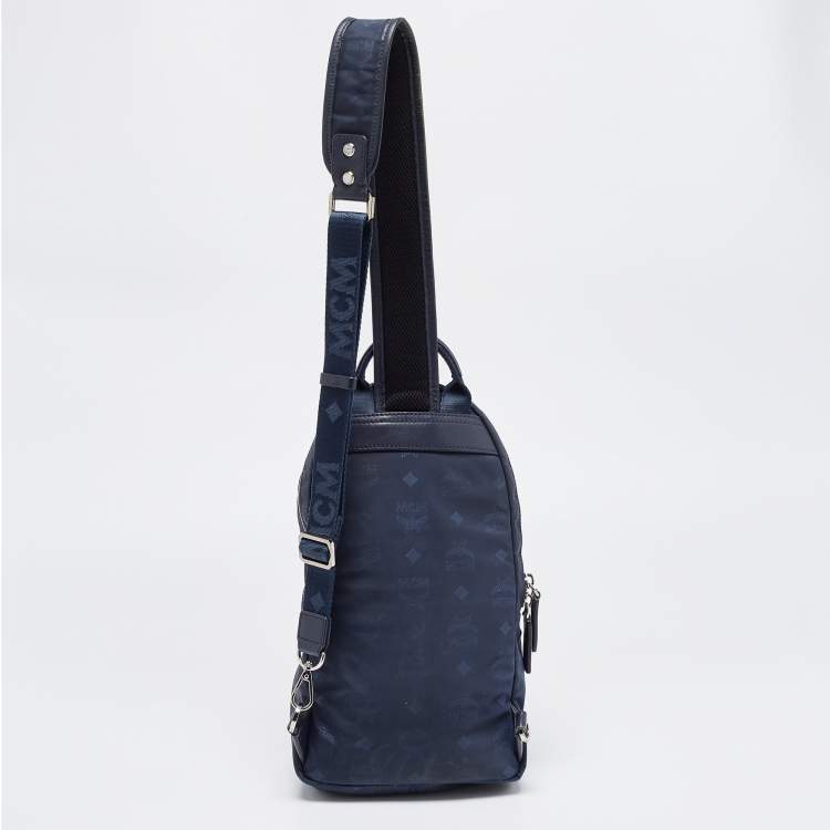 Pre Owned MCM Blue Nylon and Leather Sling Bag