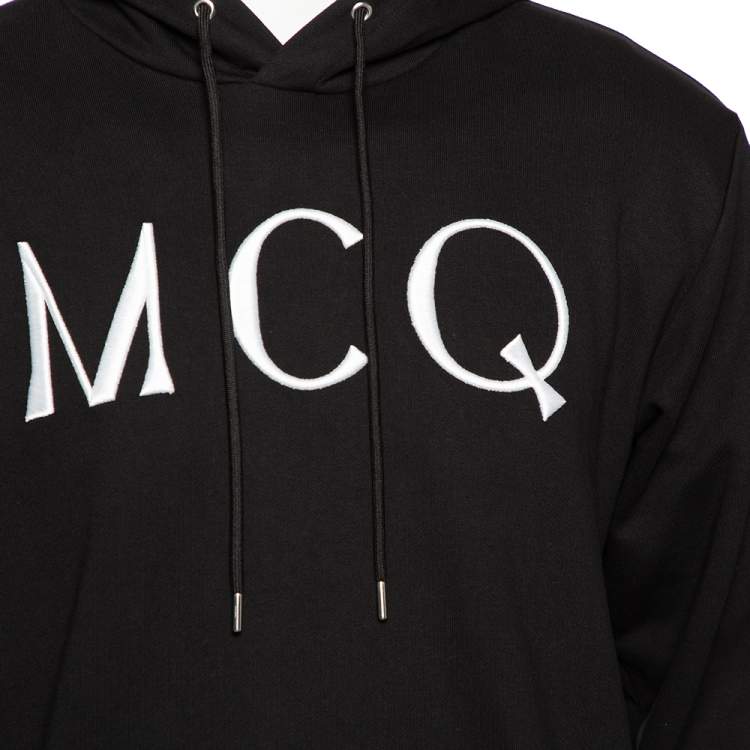 Pre Owned McQ by Alexander McQueen Black Cotton Logo Embroidered Hoodie L