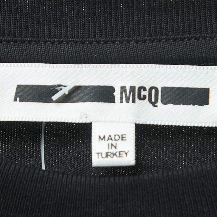 Pre Owned McQ by Alexander McQueen Black Print Cotton Crew Neck T-Shirt S