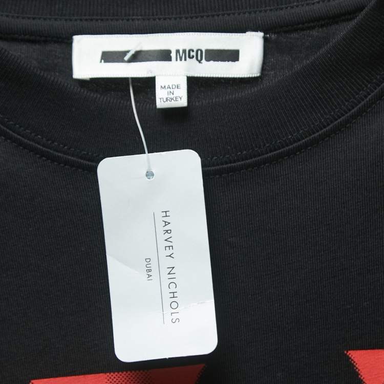 Pre Owned McQ by Alexander McQueen Black Print Cotton Crew Neck T-Shirt S