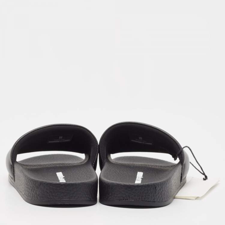 Pre Owned McQ by Alexander McQueen Black Leather and Rubber Logo Pool Slides Size 40