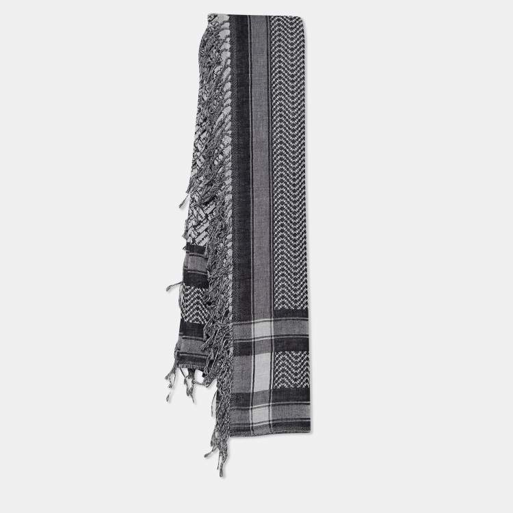 Pre Owned McQ by Alexander McQueen Monochrome Razor Blade Pattern Cotton Scarf