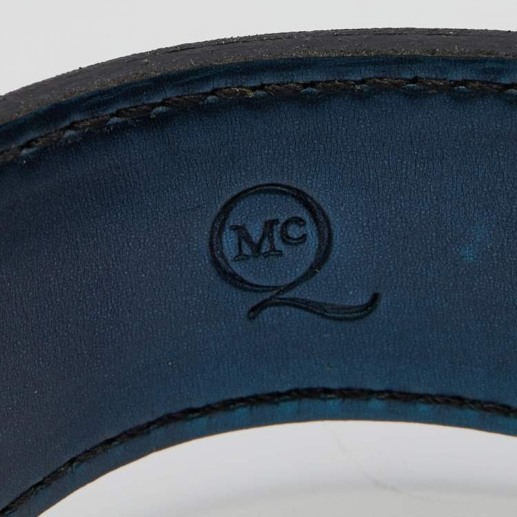 Pre Owned McQ by Alexander McQueen Razor Blade Blue Metallic Leather Wrap Bracelet
