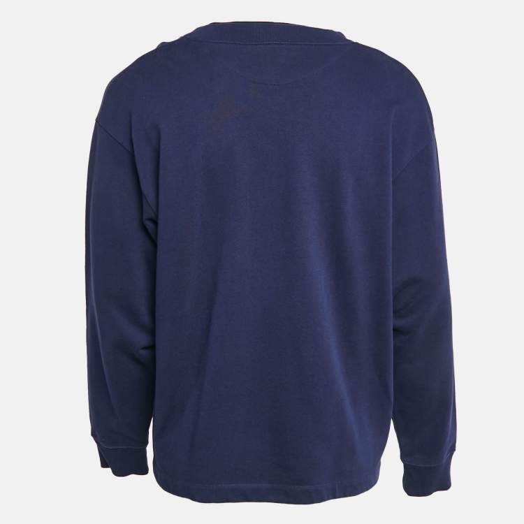 Pre Owned McQ by Alexander McQueen Blue Cotton Knit Layered Sweatshirt L