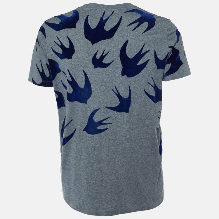 Pre Owned McQ by Alexander McQueen Grey Swallow Print Cotton T-Shirt M