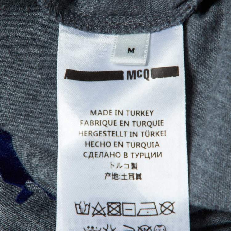 Pre Owned McQ by Alexander McQueen Grey Swallow Print Cotton T-Shirt M