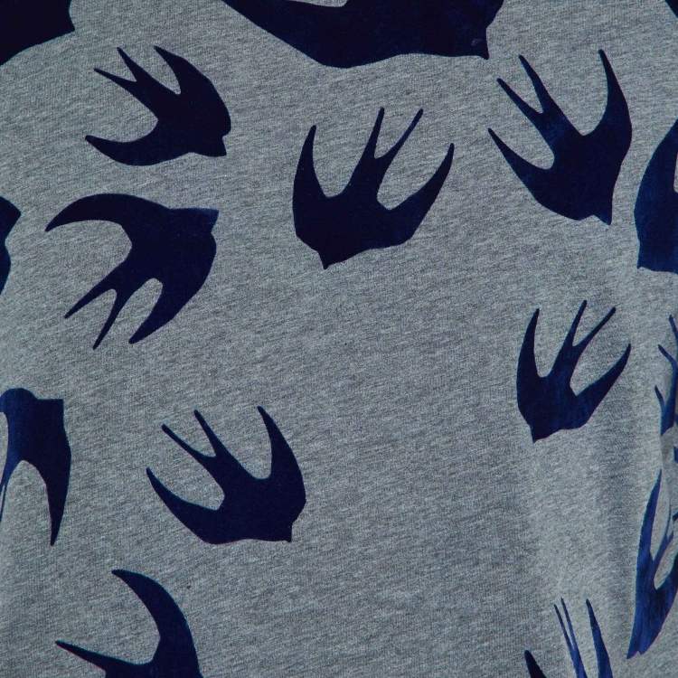 Pre Owned McQ by Alexander McQueen Grey Swallow Print Cotton T-Shirt M