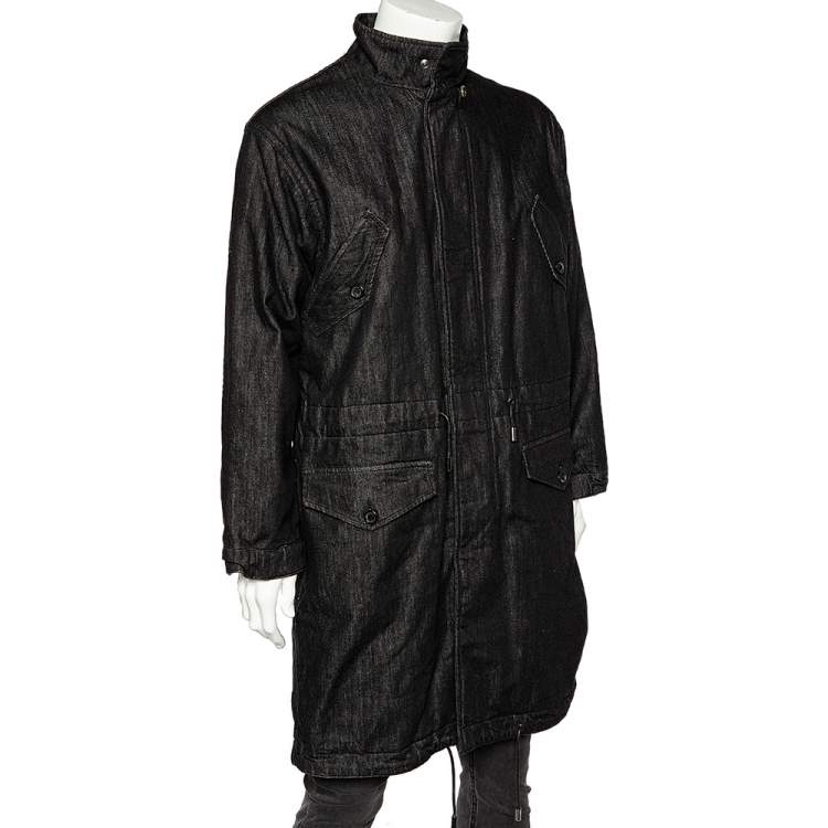 Pre Owned McQ by Alexander McQueen Black Faded Denim Oversized Zip Front Coat XS