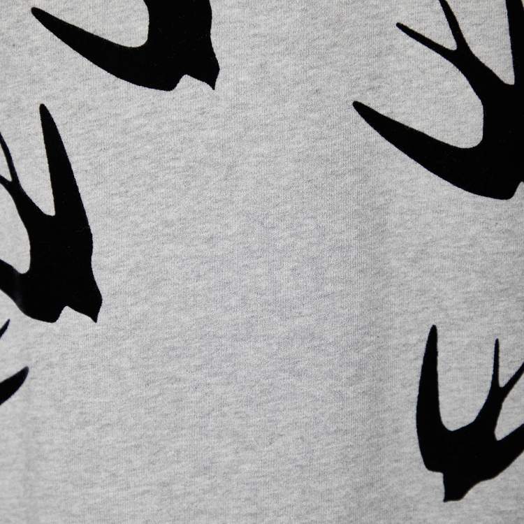 Pre Owned McQ by Alexander McQueen Grey Swallow Flocked Print Cotton Sweatshirt XL
