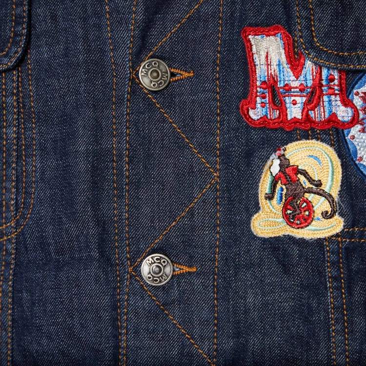 Pre Owned McQ by Alexander McQueen Navy Blue Denim Applique Detail Jacket M