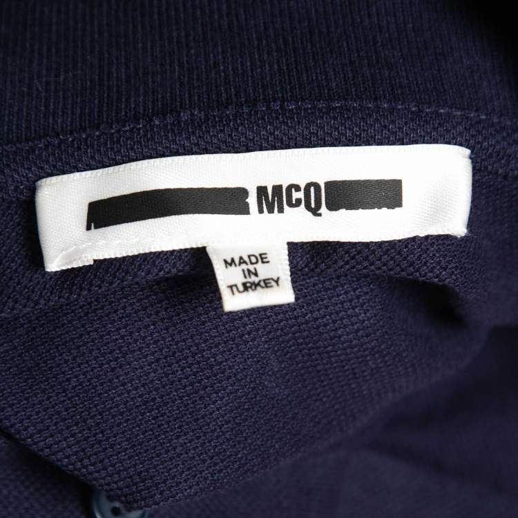 Pre Owned McQ by Alexander McQueen Navy Blue Cotton Pique Polo T-Shirt S