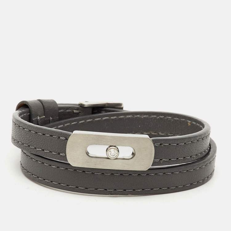Pre Owned Messika My Move Leather Diamond Titanium Bracelet