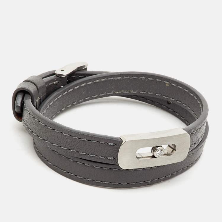 Pre Owned Messika My Move Leather Diamond Titanium Bracelet