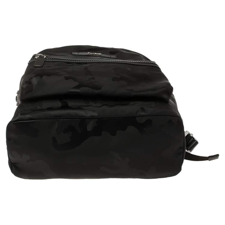 Pre Owned Michael Kors Black Camouflage Nylon and Leather Kent Backpack 