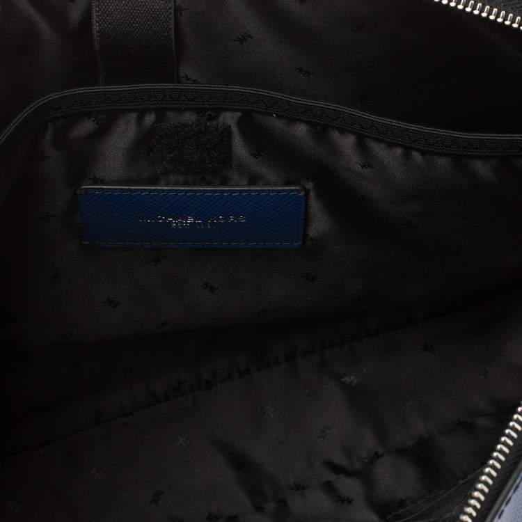 Pre Owned Michael Kors Sapphire Blue Leather Harrison Front Zip Briefcase