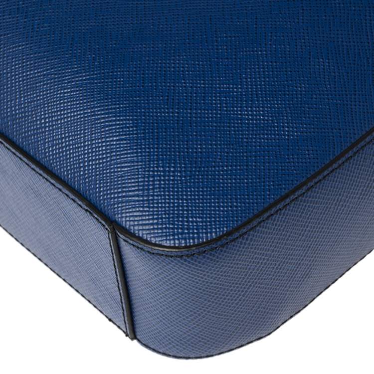 Pre Owned Michael Kors Sapphire Blue Leather Harrison Front Zip Briefcase