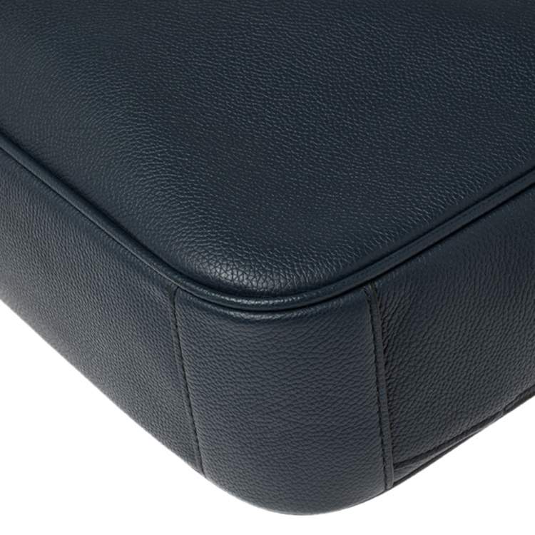 Pre Owned Michael Kors Navy Blue Leather Cooper Double Zip Casual Briefcase 