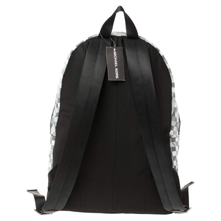 Pre Owned Michael Kors Black/White Nylon and Leather Kent Backpack