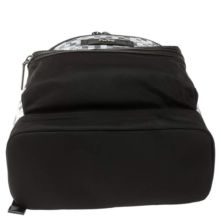 Pre Owned Michael Kors Black/White Nylon and Leather Kent Backpack