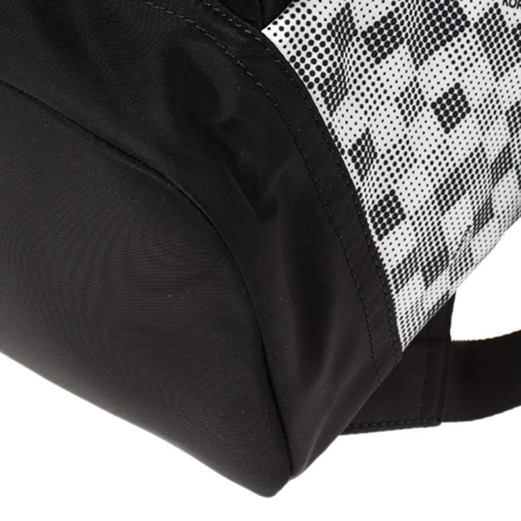 Pre Owned Michael Kors Black/White Nylon and Leather Kent Backpack