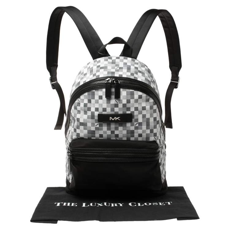 Pre Owned Michael Kors Black/White Nylon and Leather Kent Backpack