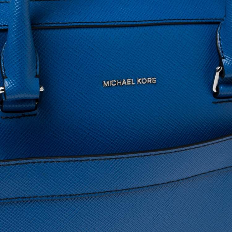 Pre Owned Michael Kors Atlantic Blue Leather Harrson Briefcase