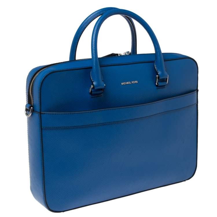 Pre Owned Michael Kors Atlantic Blue Leather Harrson Briefcase