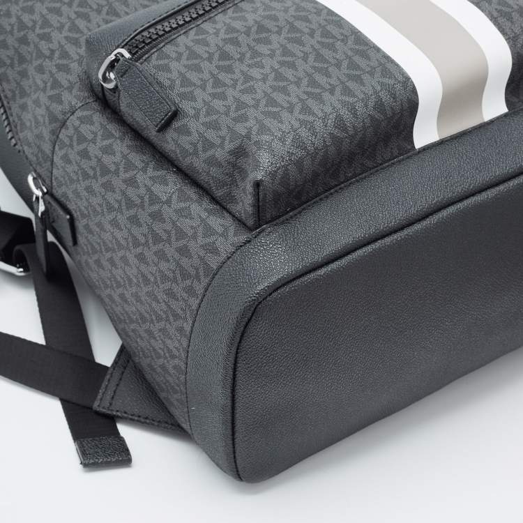 Pre Owned Michael Kors Black Signature Coated Canvas Striped Cooper Backpack