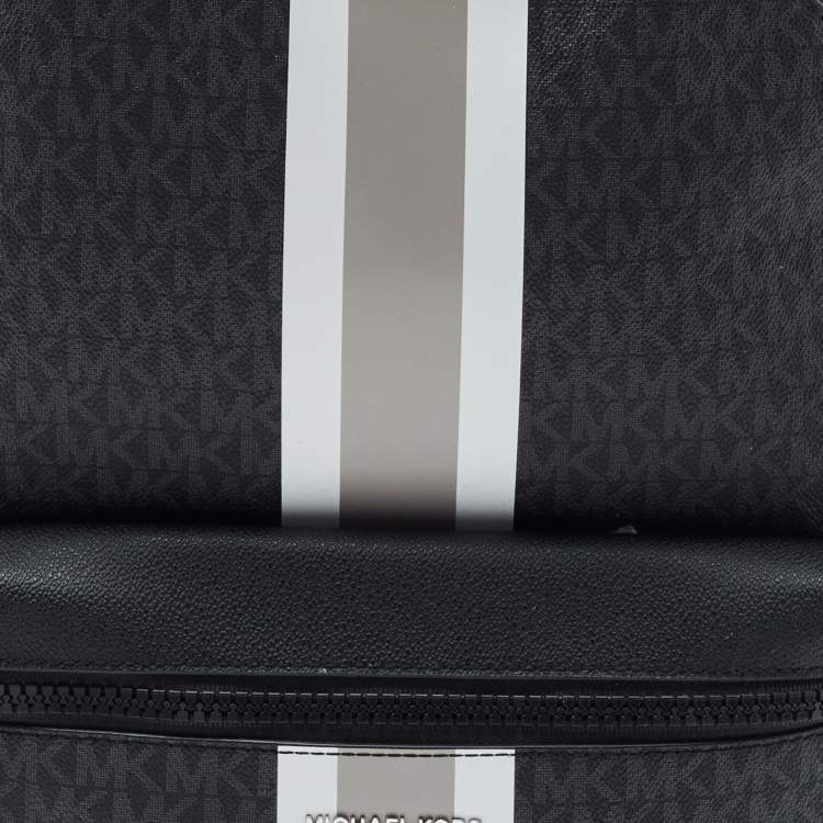 Pre Owned Michael Kors Black Signature Coated Canvas Striped Cooper Backpack