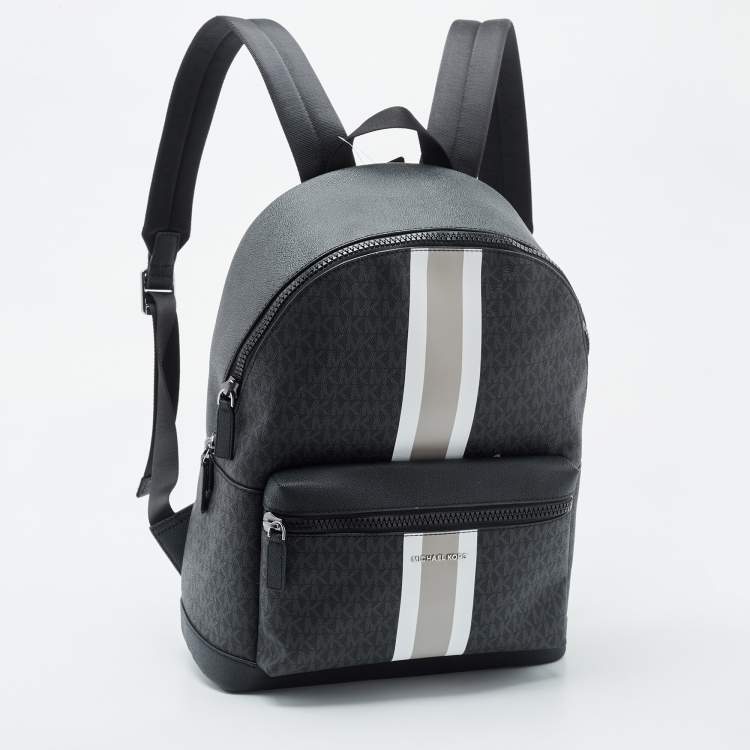 Pre Owned Michael Kors Black Signature Coated Canvas Striped Cooper Backpack