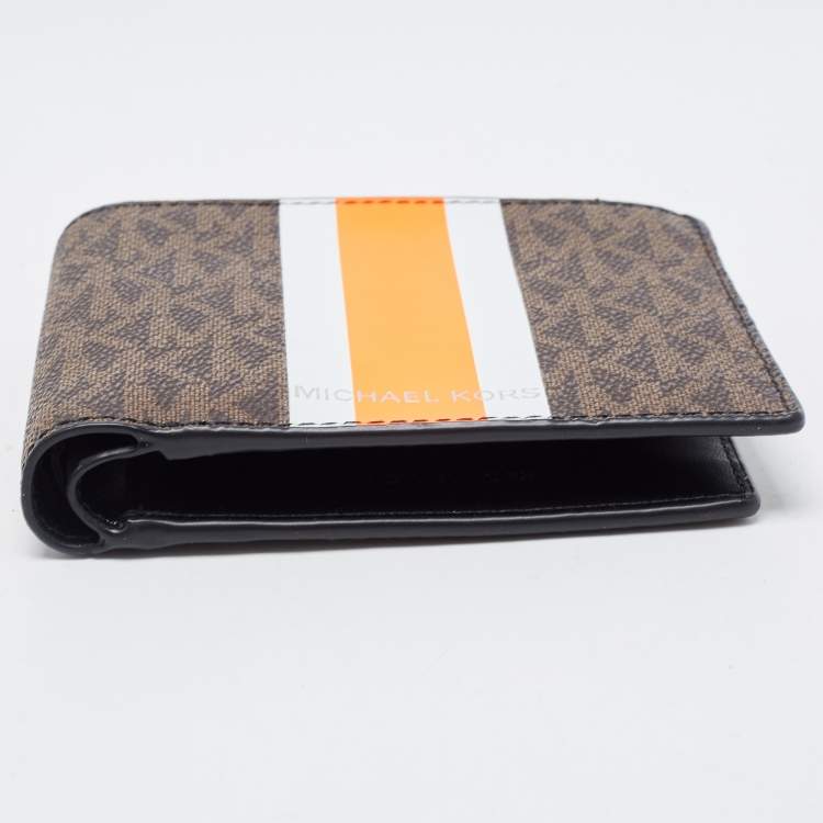 Pre Owned Michael Kors Brown/Orange Signature Coated Canvas Gifting Bifold Wallet