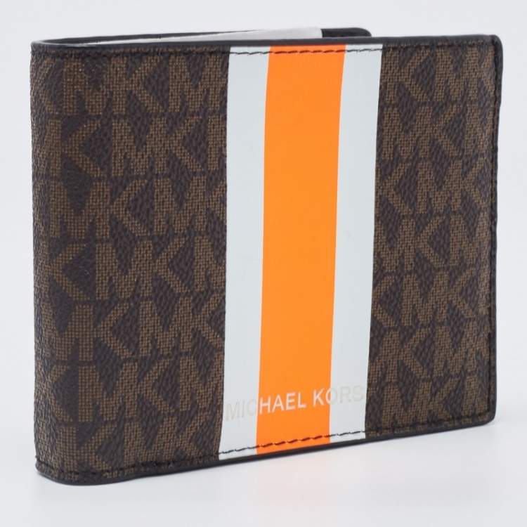 Pre Owned Michael Kors Brown/Orange Signature Coated Canvas Gifting Bifold Wallet