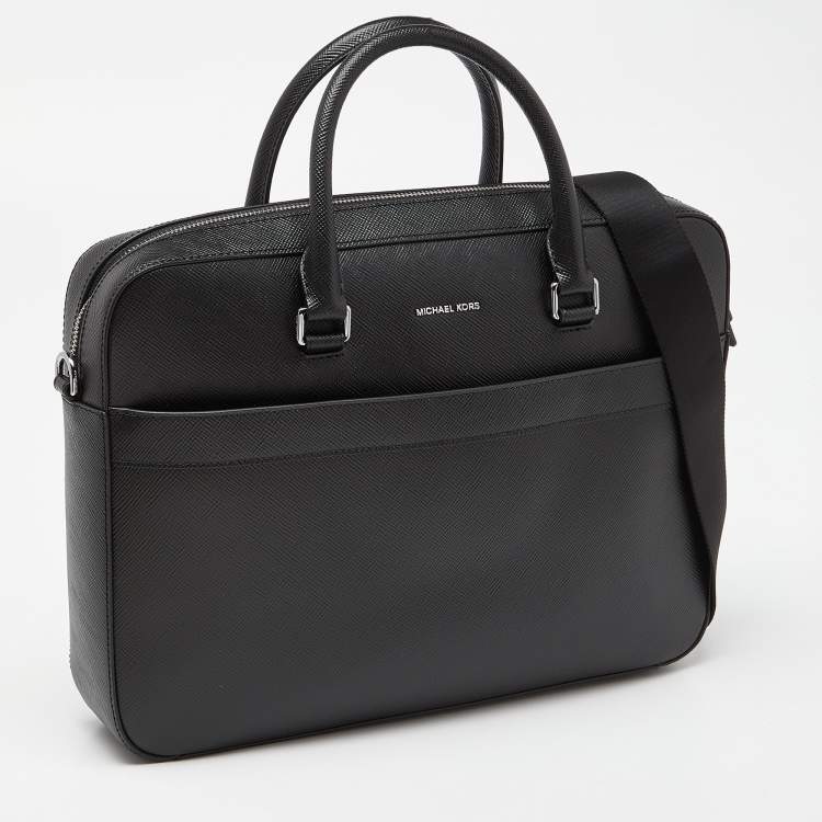 Pre Owned Michael Kors Black Leather Cooper Double Zip Casual Briefcase