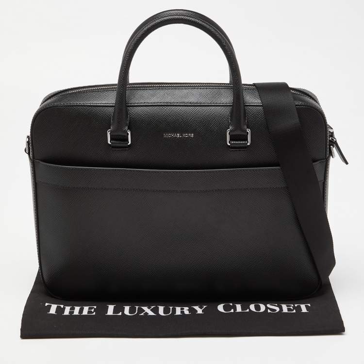Pre Owned Michael Kors Black Leather Cooper Double Zip Casual Briefcase
