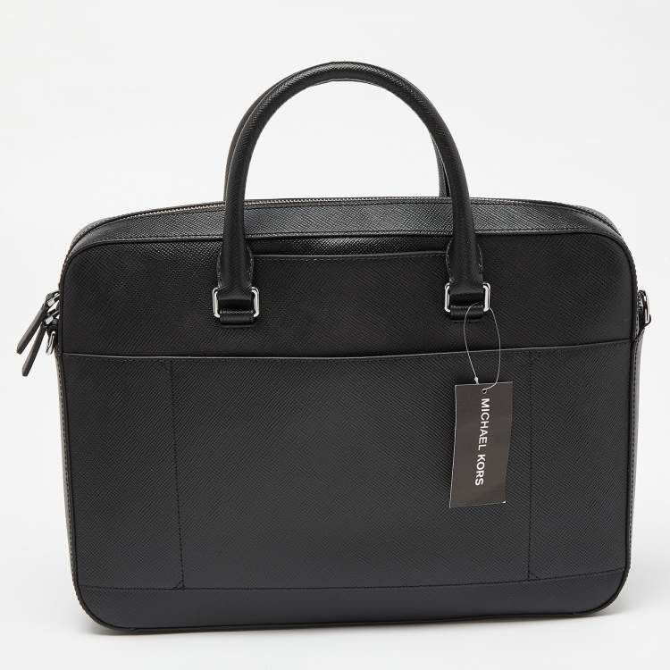 Pre Owned Michael Kors Black Leather Cooper Double Zip Casual Briefcase