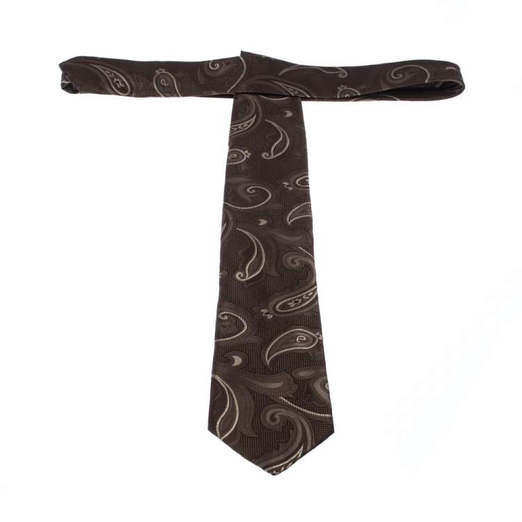 Pre Owned Michael Kors Brown Paisley Pattern Silk Jacquard Classic Tie