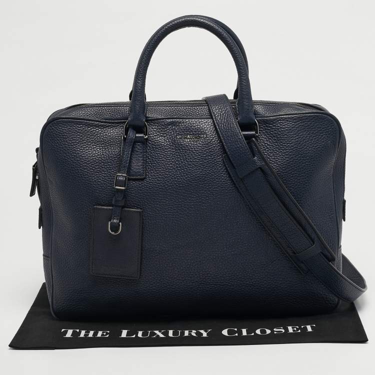 Pre Owned Michael Kors Russel Navy Blue Leather Briefcase