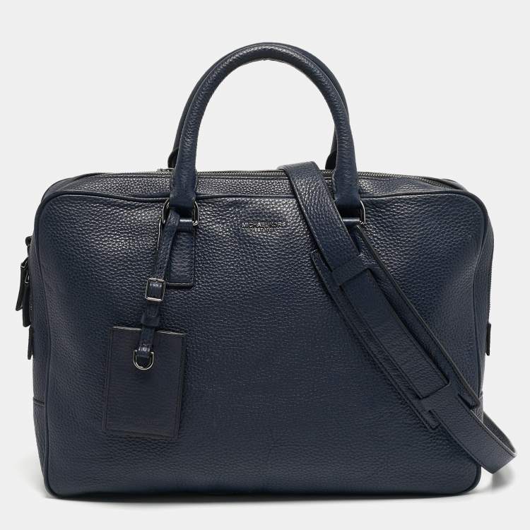 Pre Owned Michael Kors Russel Navy Blue Leather Briefcase