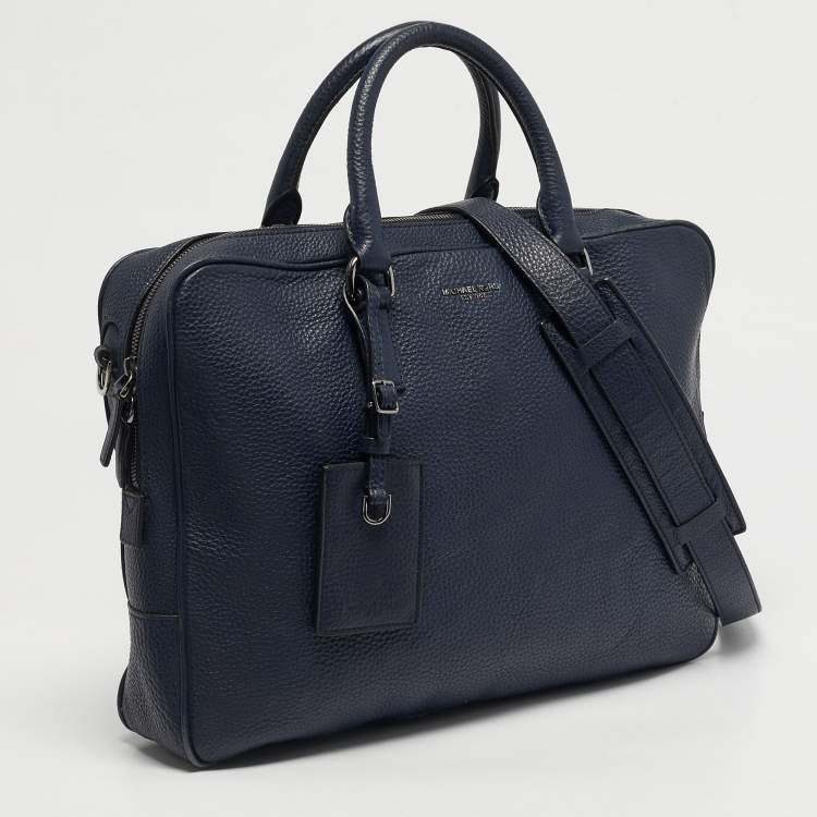 Pre Owned Michael Kors Russel Navy Blue Leather Briefcase