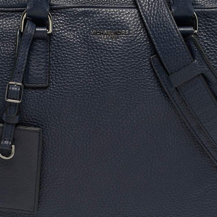 Pre Owned Michael Kors Russel Navy Blue Leather Briefcase