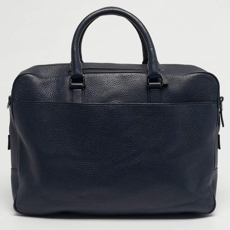 Pre Owned Michael Kors Russel Navy Blue Leather Briefcase