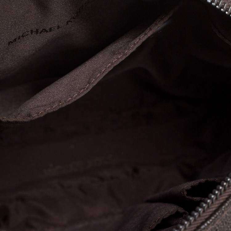 Pre Owned Michael Kors Brown Signature Coated Canvas and Leather Crossbody Bag