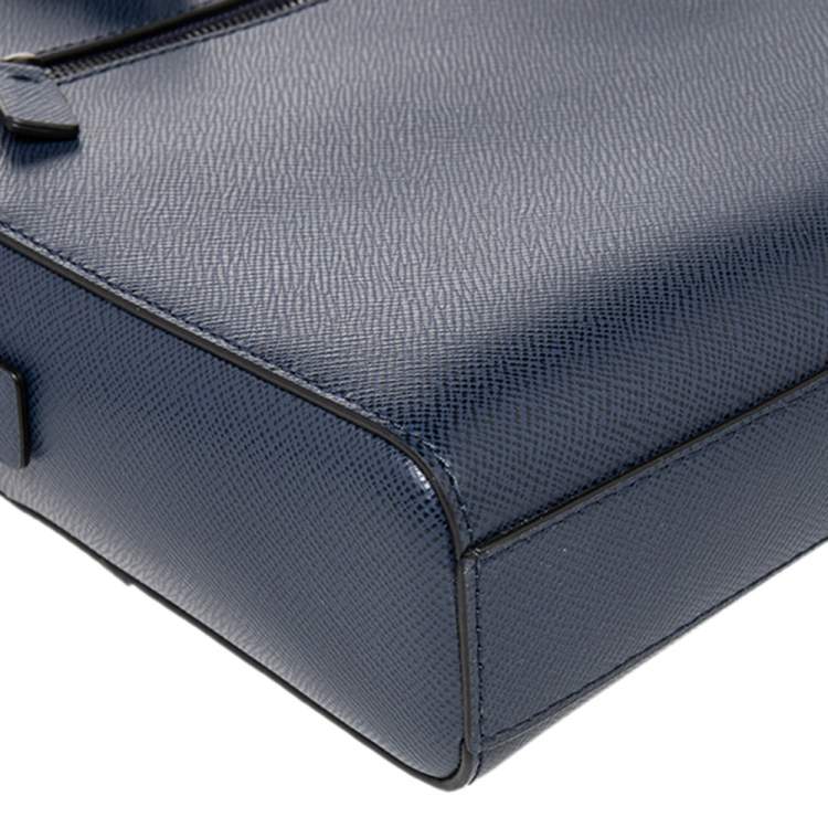 Pre Owned Michael Kors Navy Blue Leather Harrison Front Zip Briefcase