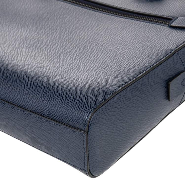 Pre Owned Michael Kors Navy Blue Leather Harrison Front Zip Briefcase