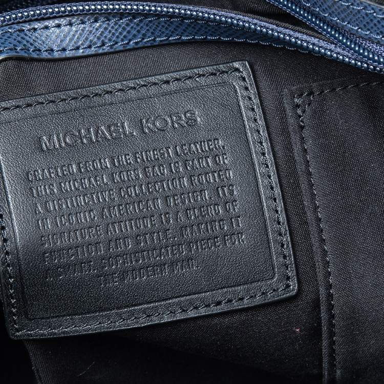 Pre Owned Michael Kors Navy Blue Leather Harrison Front Zip Briefcase