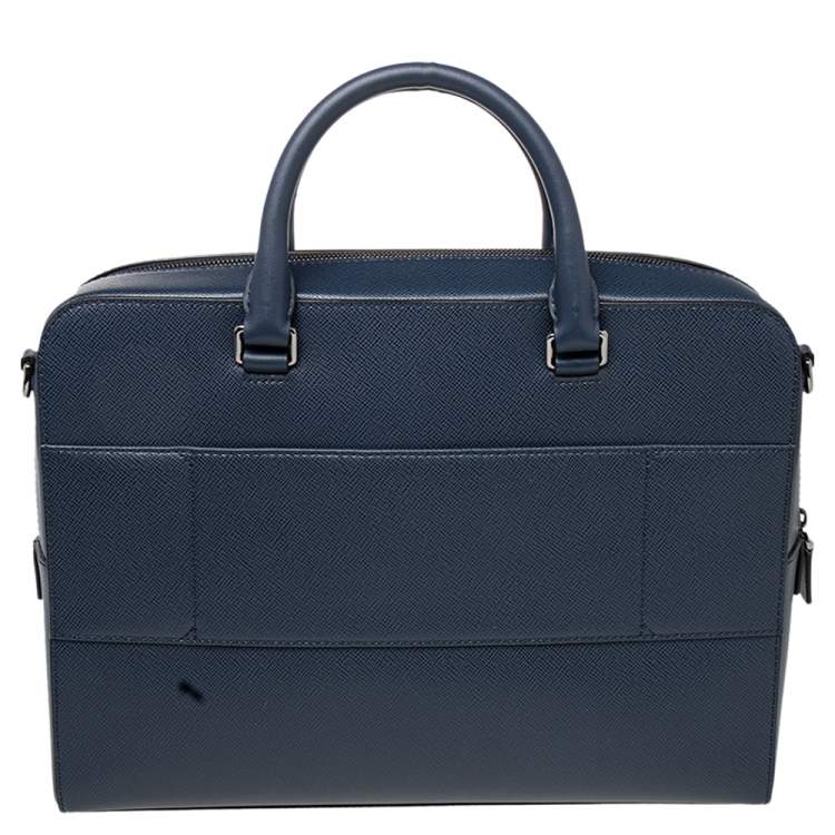 Pre Owned Michael Kors Navy Blue Leather Harrison Front Zip Briefcase